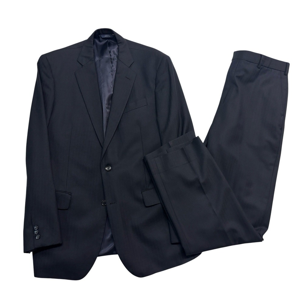 Brooks Brothers 40L 41L 35x32 Black Herringbone Pant Suit 1818 Madison Saxxon
